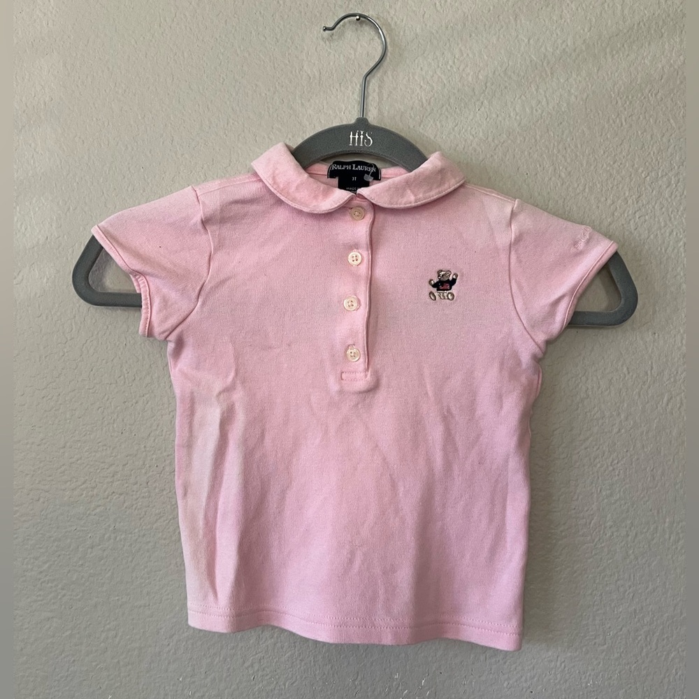 Ralph Lauren Pink Peter Pan Collar Polo Teddy Bear Embroidered Logo Girls 3T